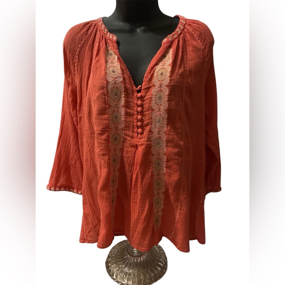 Joie Terracotta Embroidered 100% Cotton Long Sleeve Blouse. Size Medium. - Picture 13 of 13